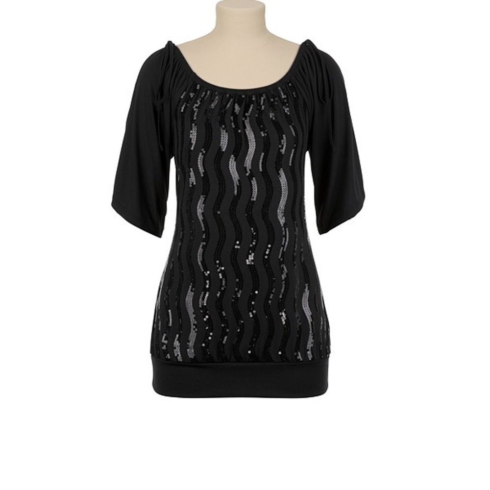 Maurices Studio Y Sequin Split Tie Sleeve Knit Top